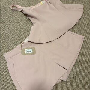 Meshki Blush Pink Two-Piece peplum Top and Short set